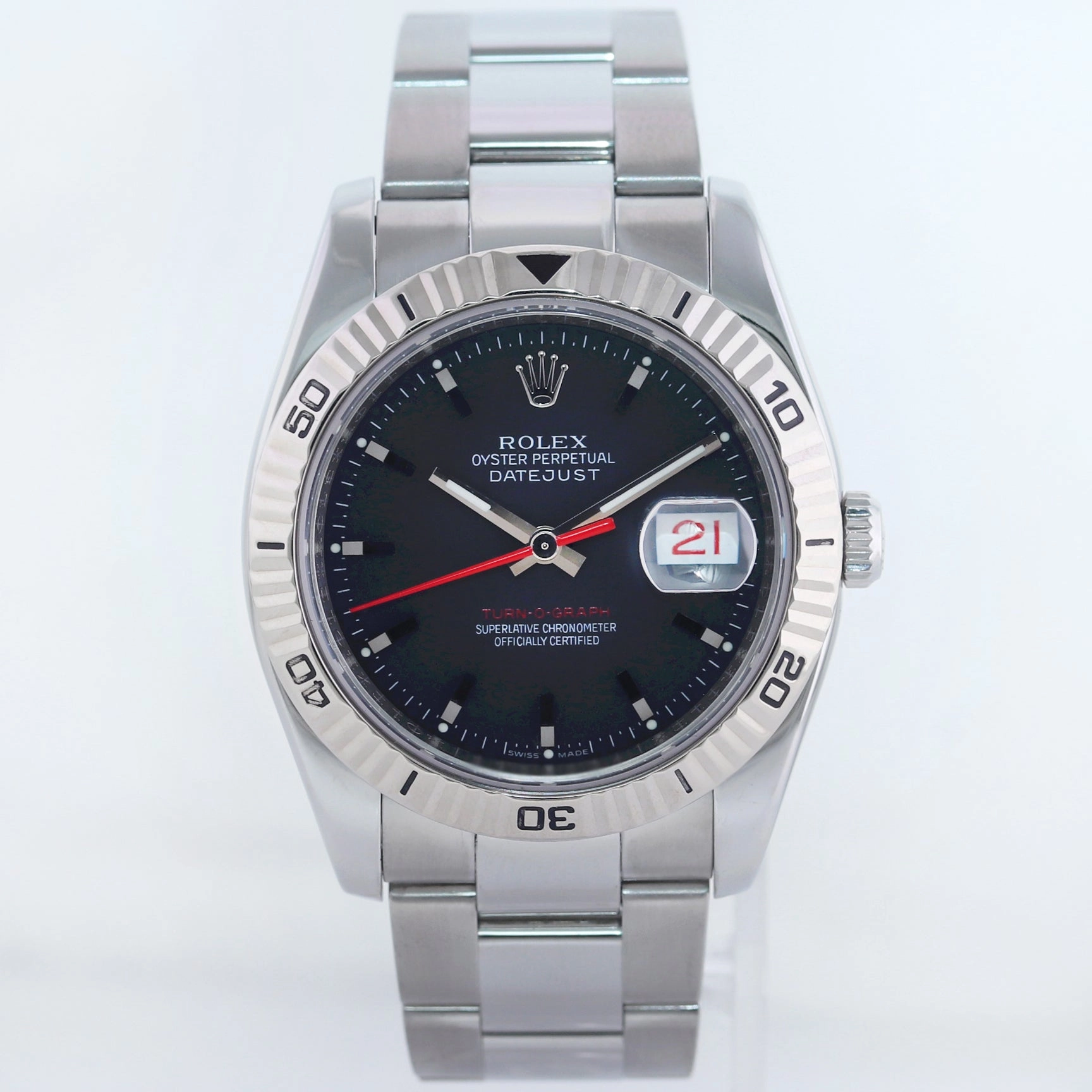 MINT Rolex DateJust Turn-O-Graph 116264 Steel Black White Gold Fluted Watch Box