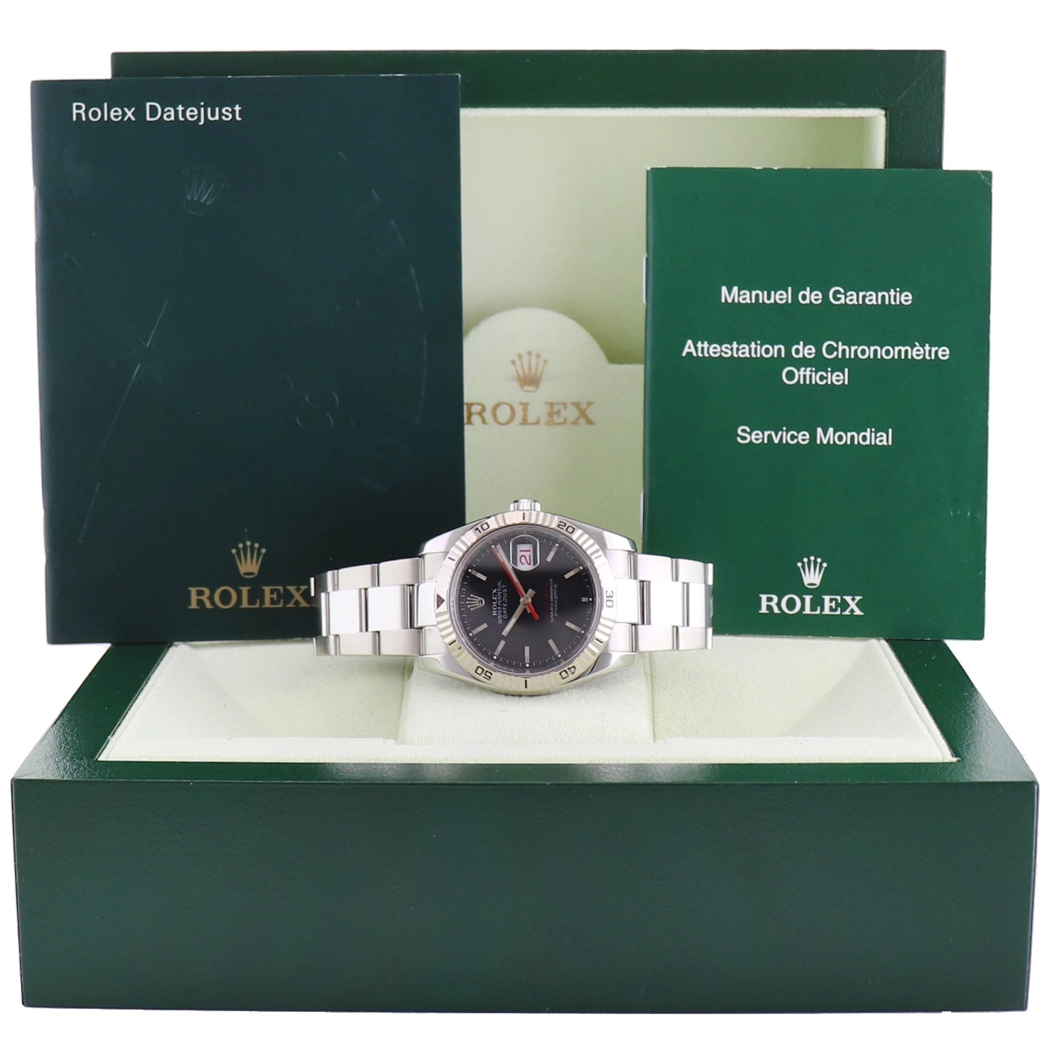 MINT Rolex DateJust Turn-O-Graph 116264 Steel Black White Gold Fluted Watch Box