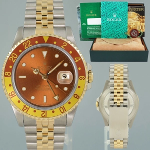 MINT Rolex GMT-Master II 16713 Two-Tone Yellow Gold and Steel Rootbeer Jubilee Watch
