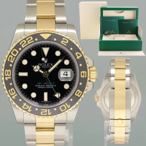 MINT Rolex GMT-Master II 2 Ceramic 116713 Black Two Tone Steel Gold Watch Box