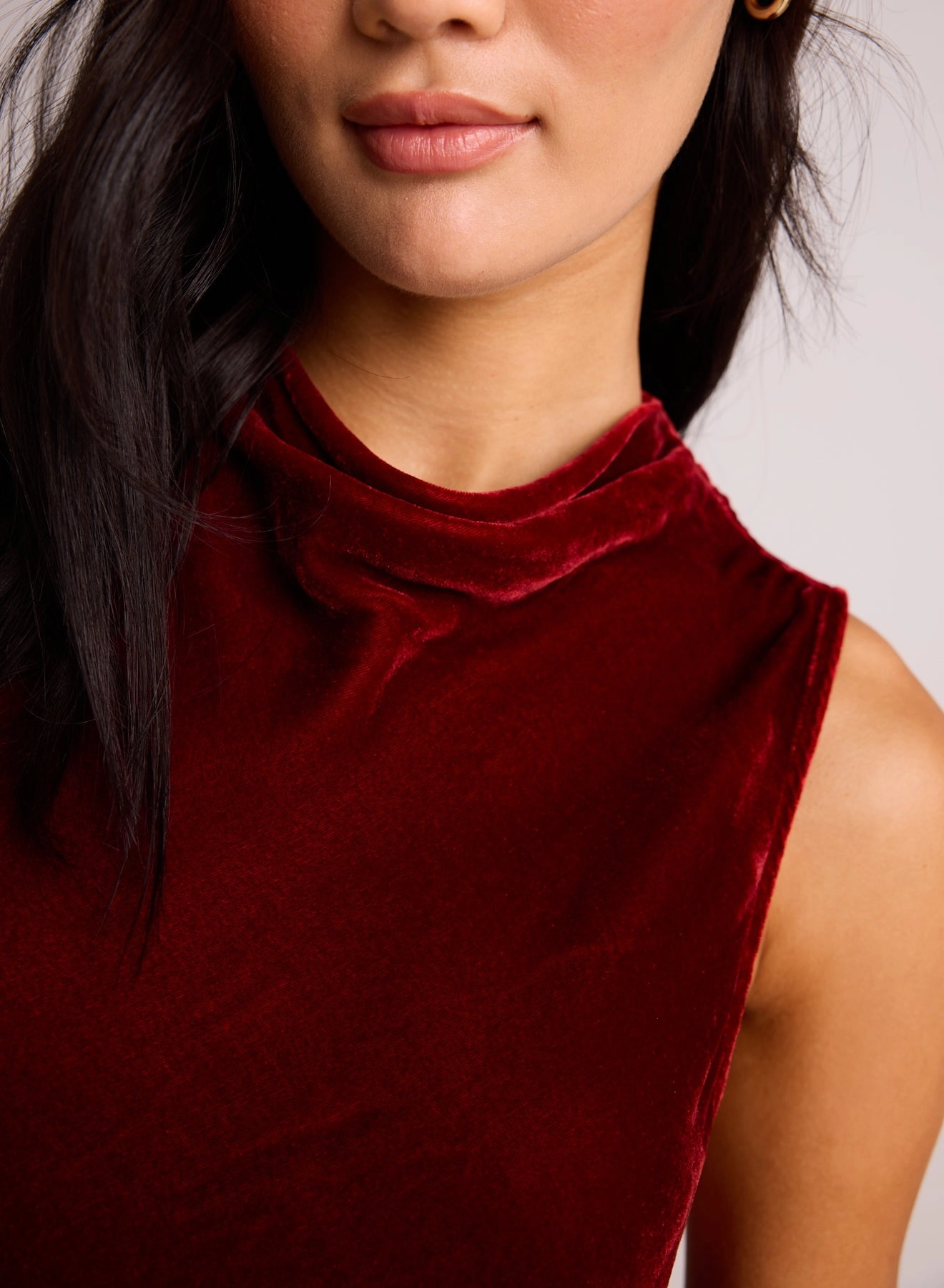 Mock Neck Velvet Dress - Winter Rouge