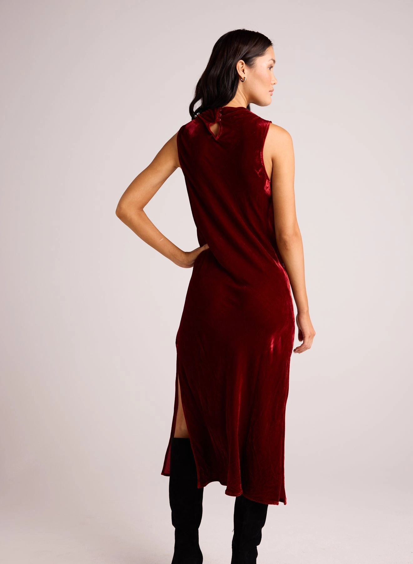 Mock Neck Velvet Dress - Winter Rouge