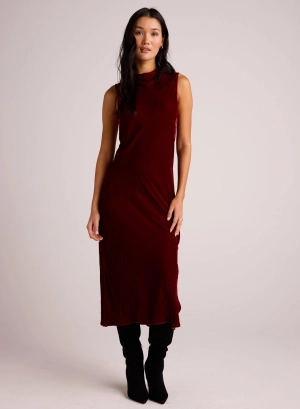 Mock Neck Velvet Dress - Winter Rouge