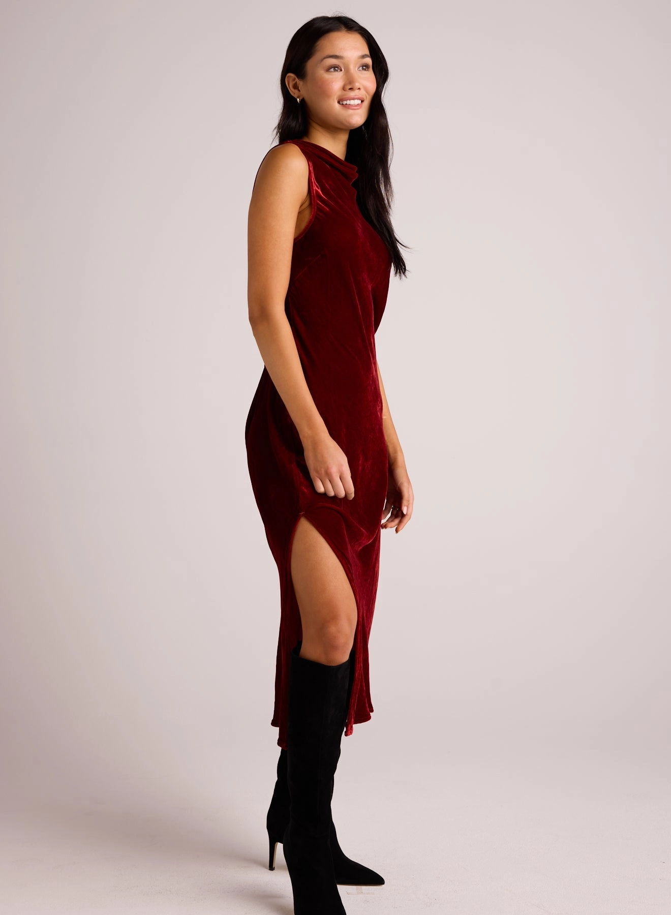 Mock Neck Velvet Dress - Winter Rouge