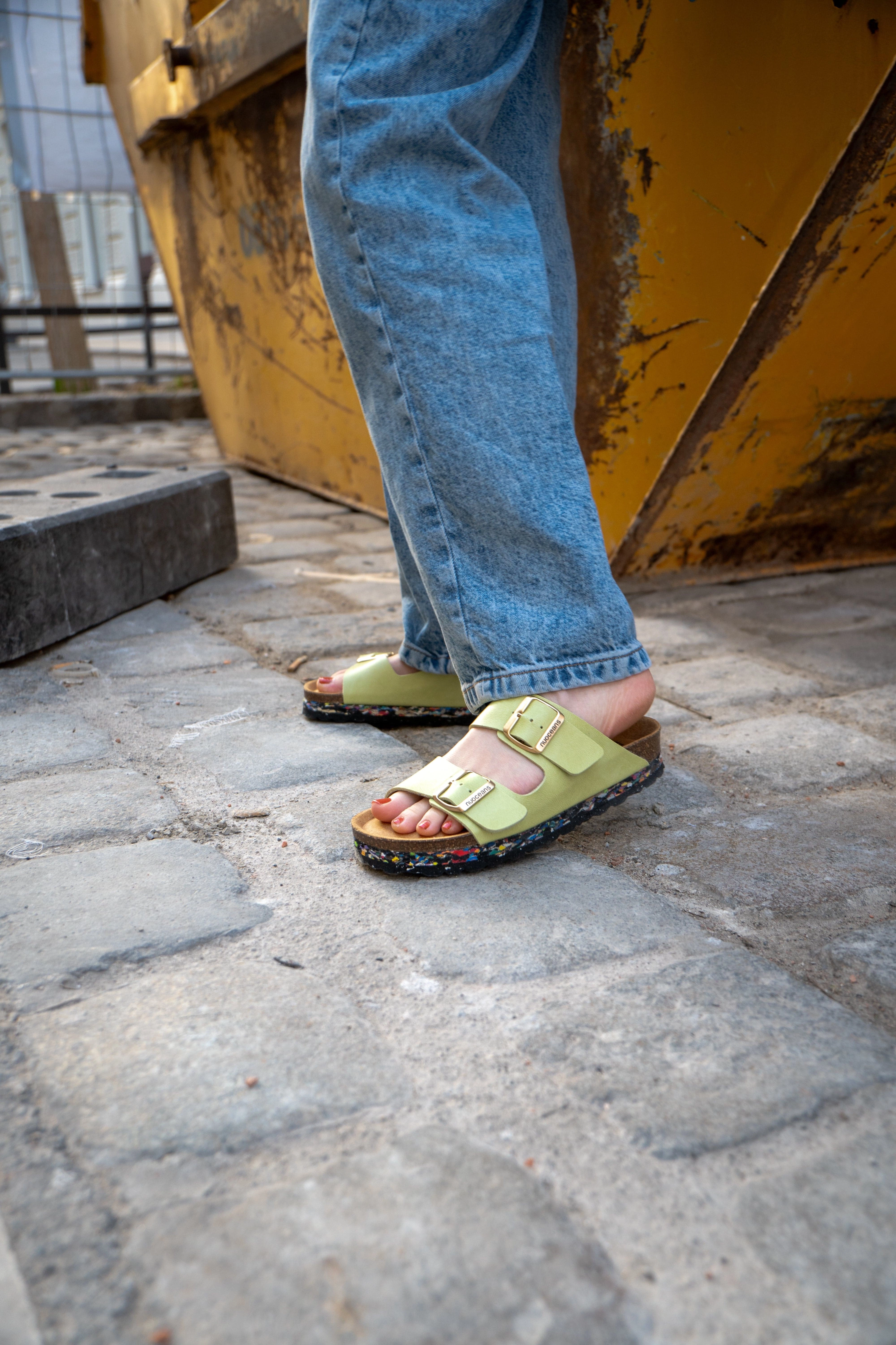 Nuo Recycled Flipflop & Cork Buckled Sandals | Seafoam