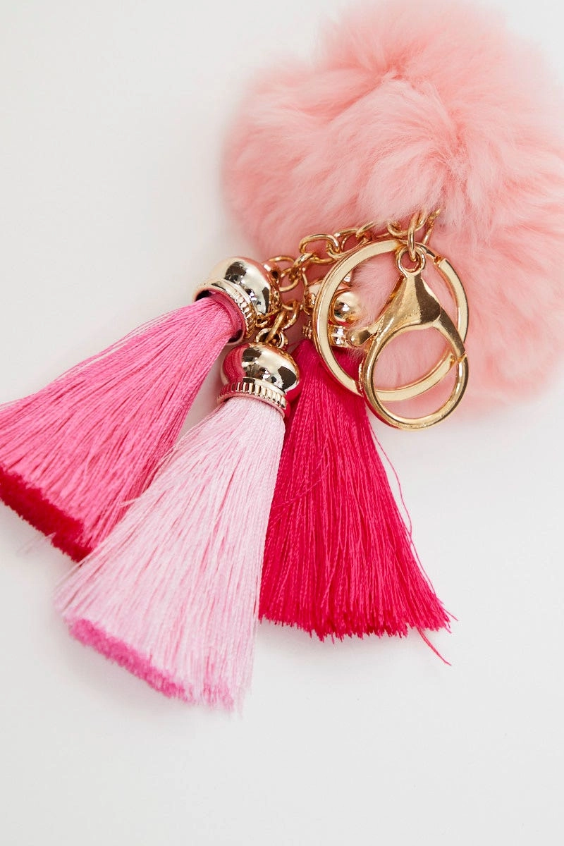 Orange Faux Fur With Tassel Key Ring