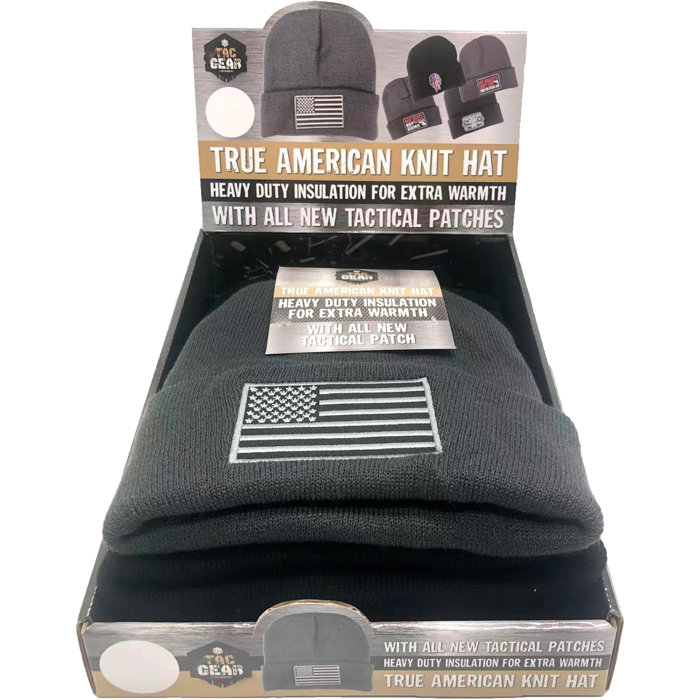 Patriotic Cuffed Knit Hat Beanie with Tac Gear Patch - 6 Pieces Per Retail Ready Display 23504