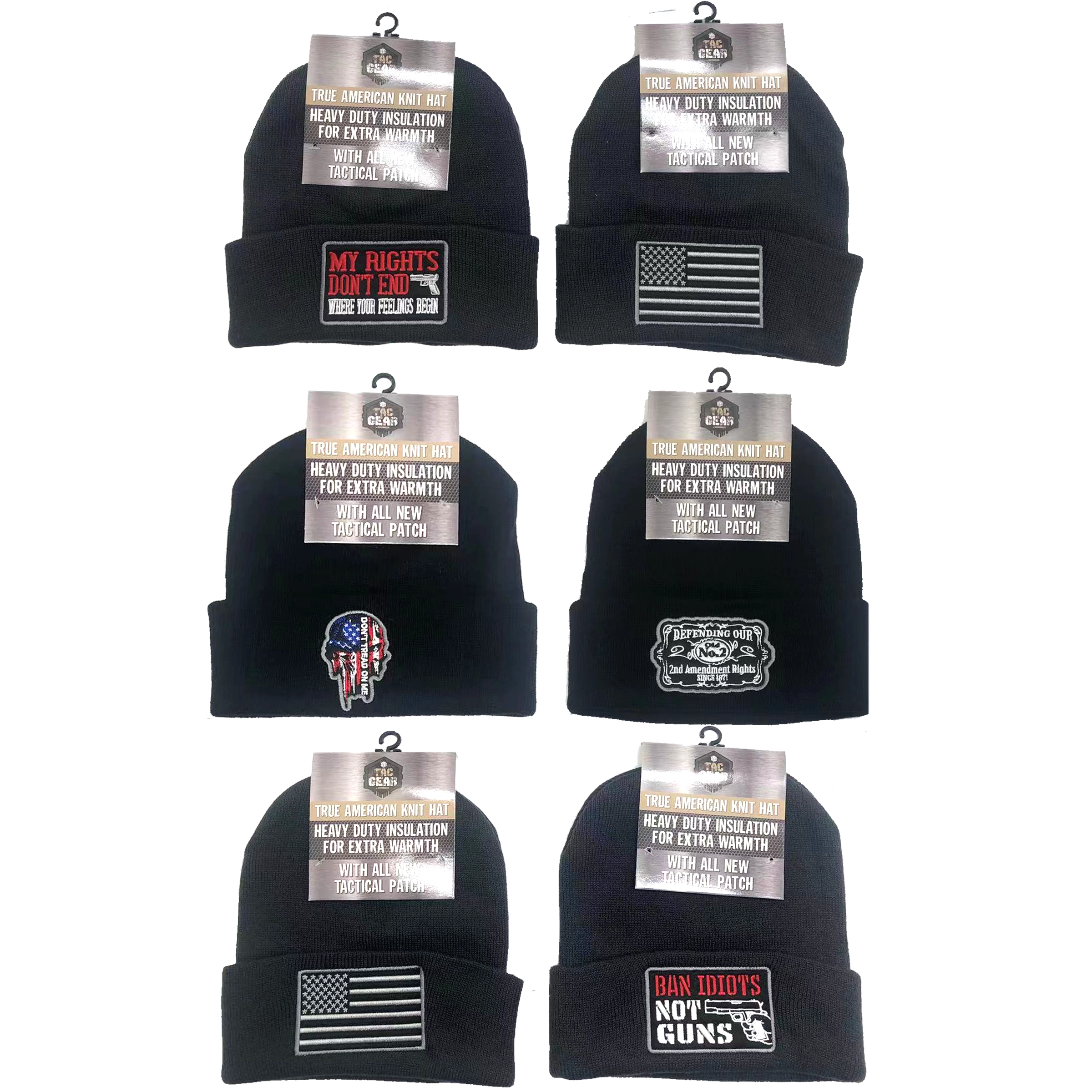 Patriotic Cuffed Knit Hat Beanie with Tac Gear Patch - 6 Pieces Per Retail Ready Display 23504