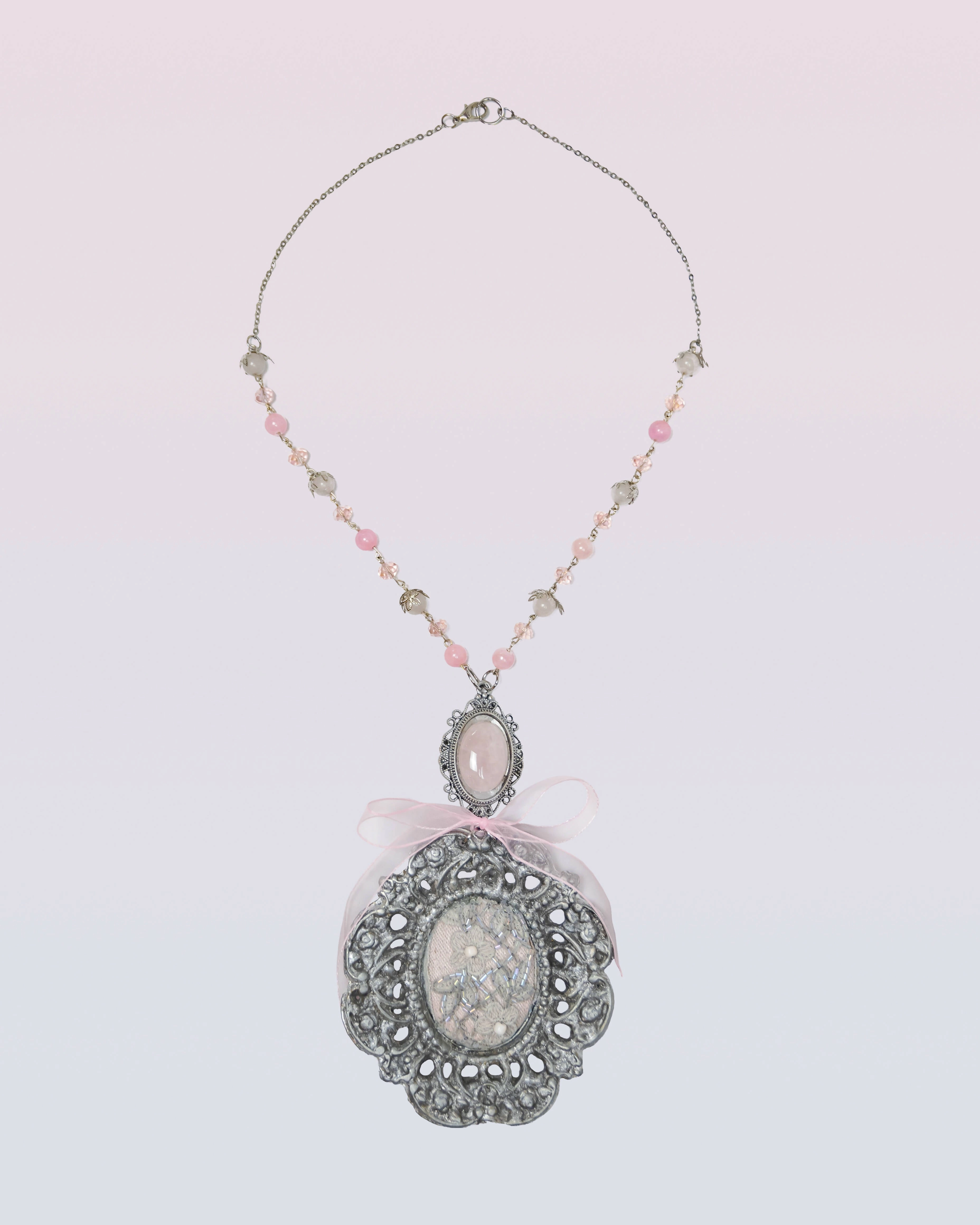 Pink Antique Floral Necklace