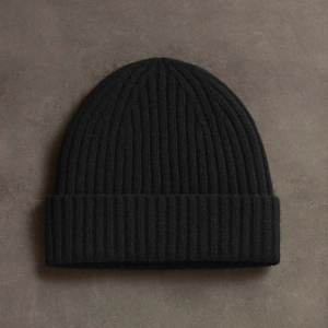 Recycled Cashmere Ribbed Beanie - Black