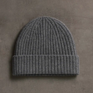 Recycled Cashmere Ribbed Beanie - Grey Felt