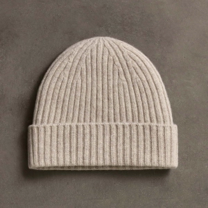 Recycled Cashmere Ribbed Beanie - Stone
