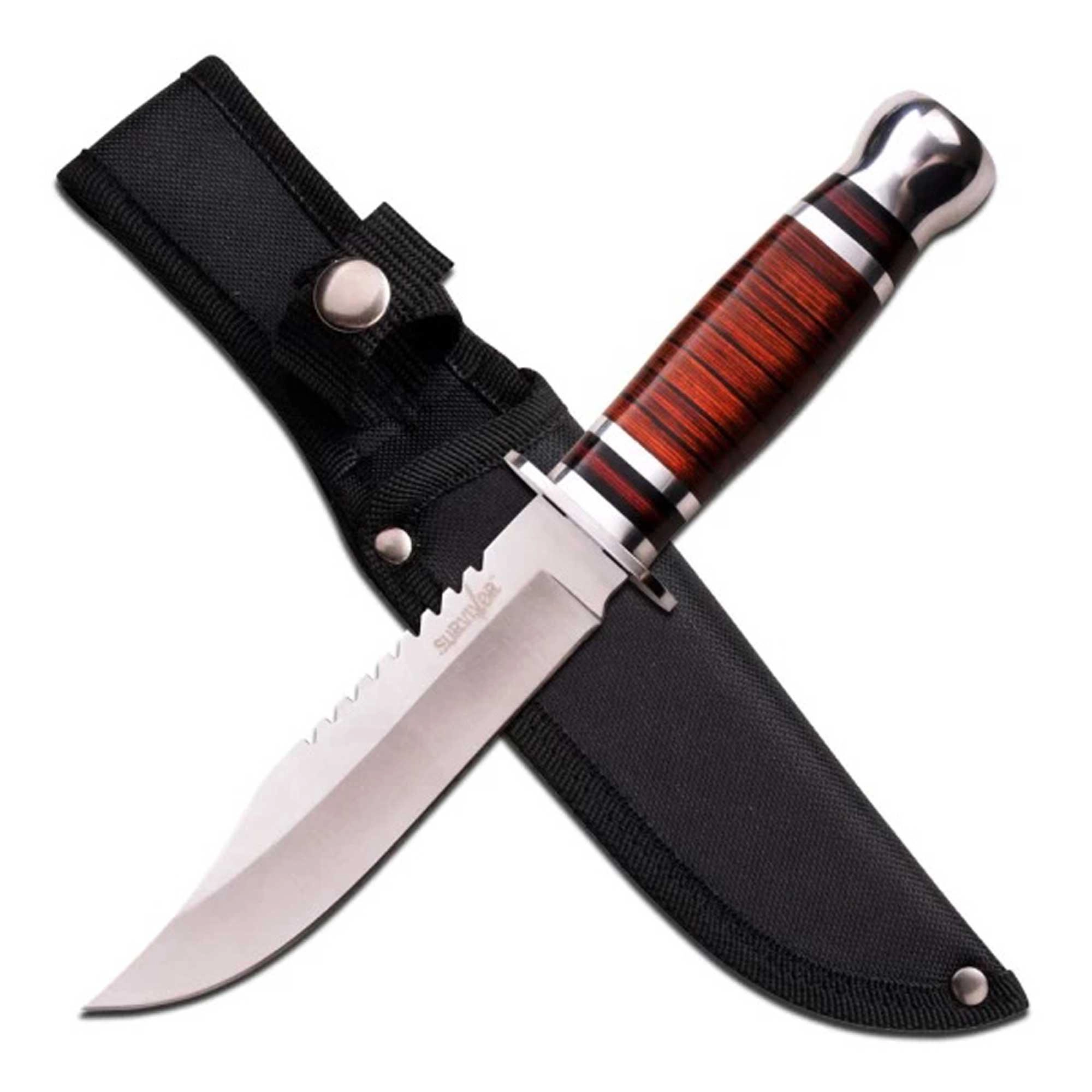 Survivor Hunting Knife - Stainless Steel Blade Wooden Handle with Sheath | HK-782L