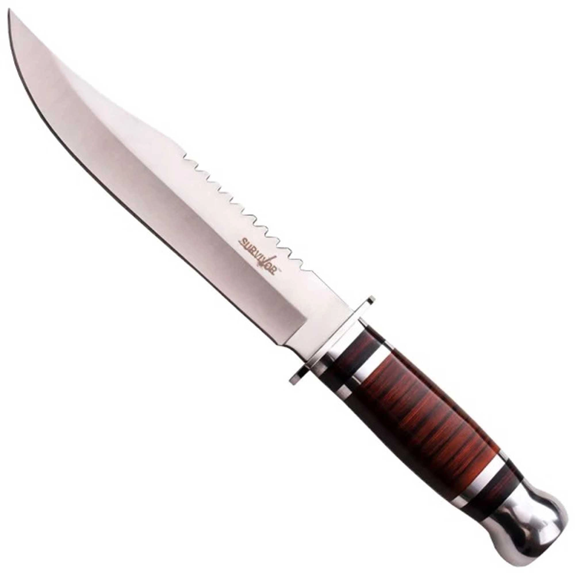 Survivor Hunting Knife - Stainless Steel Blade Wooden Handle with Sheath | HK-782L