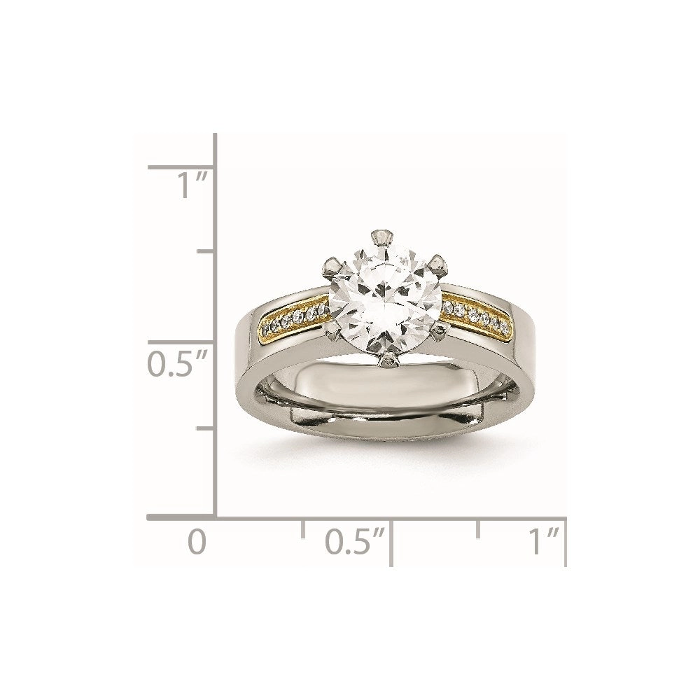 Titanium & 14k Inlay Accent w/CZs Ring | TB359