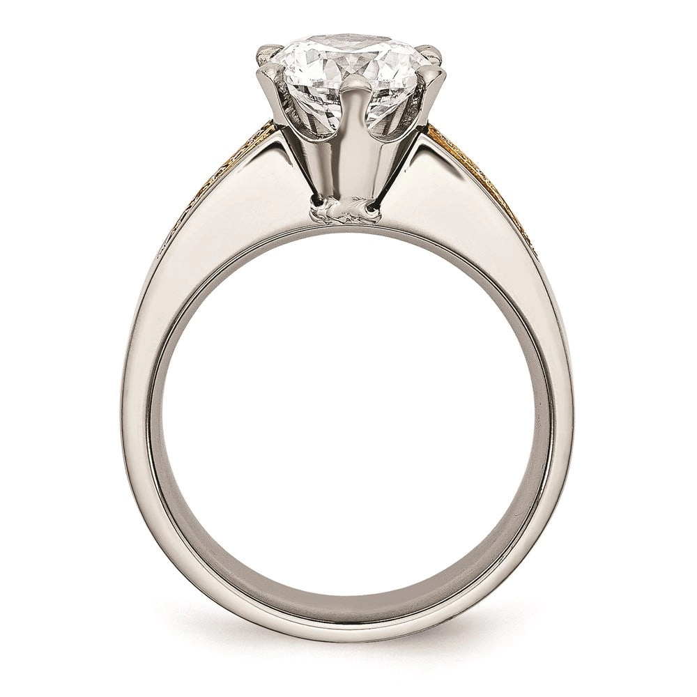 Titanium & 14k Inlay Accent w/CZs Ring | TB359