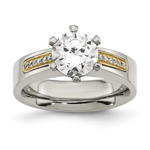 Titanium & 14k Inlay Accent w/CZs Ring | TB359