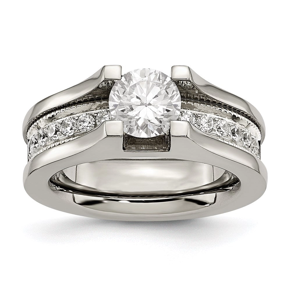 Titanium & Sterling Silver CZ Ring | TB376