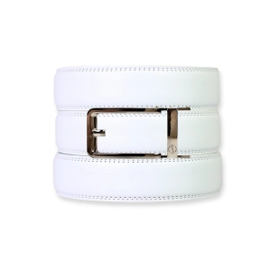 White Leather Ratchet Belt & Buckle Set