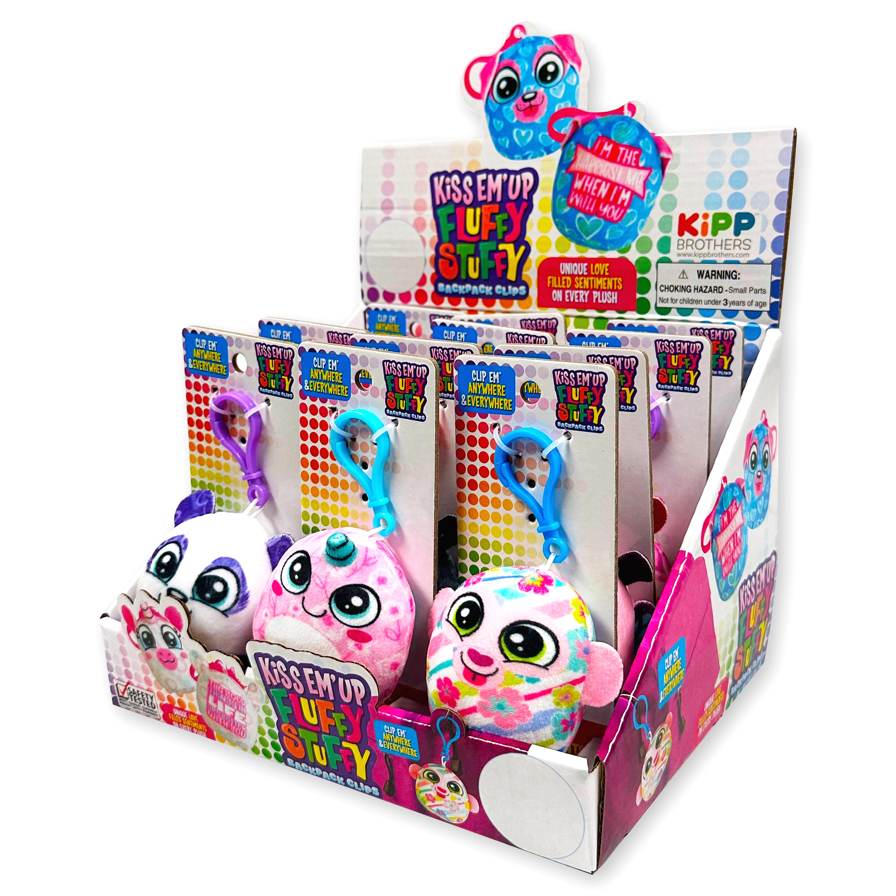 Wholesale Mini Kiss'Em Up Plush Clips 12 Pieces Per Display 23697